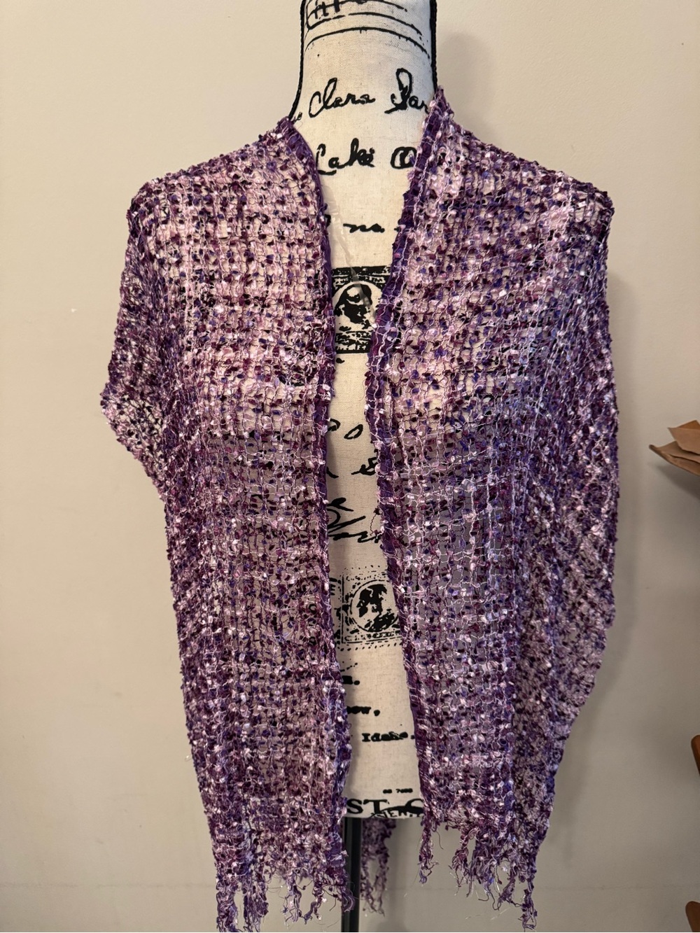 Purple Open-Front Knit Shawl Poncho